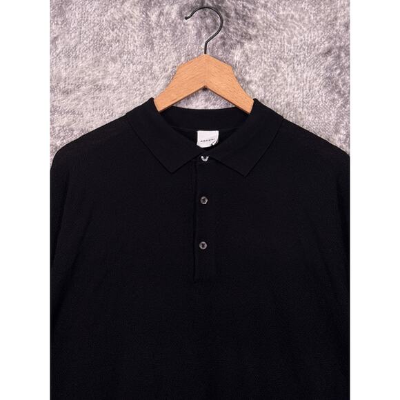 ASPESI Sweater 50 / Medium Mens Black Wool Knit Polo Orange Trim - Picture 2 of 9